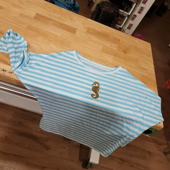 NWT Lily Pulitzer  blue white striped seahorse gold sequin embellishment - Picture 7 of 8